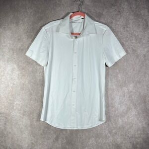 Spaidersilk Shirt Mens Small White Button Up Short Sleeves Casual Stretch Preppy